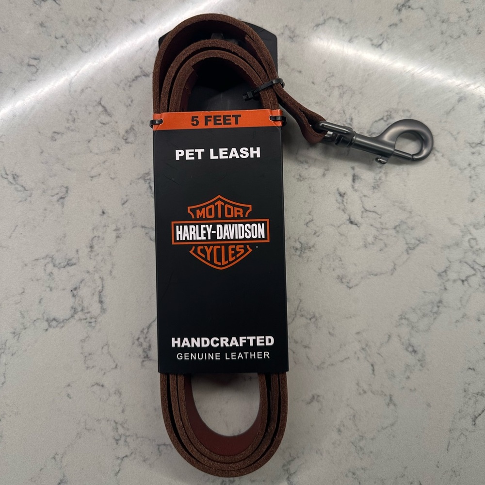 Harley-Davidson 60 Inch Leather Embossed H-D Logo Pet Leash - Solid Brown